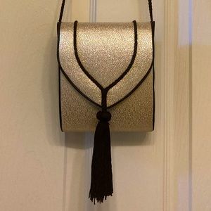 Gold Evening Bag with Black Tassel